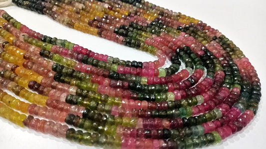 Natural Multi Tourmaline Rondelle Faceted Beads Sold per Strand 7Inches Long Watermelon Tourmaline Beads Wholesale Price