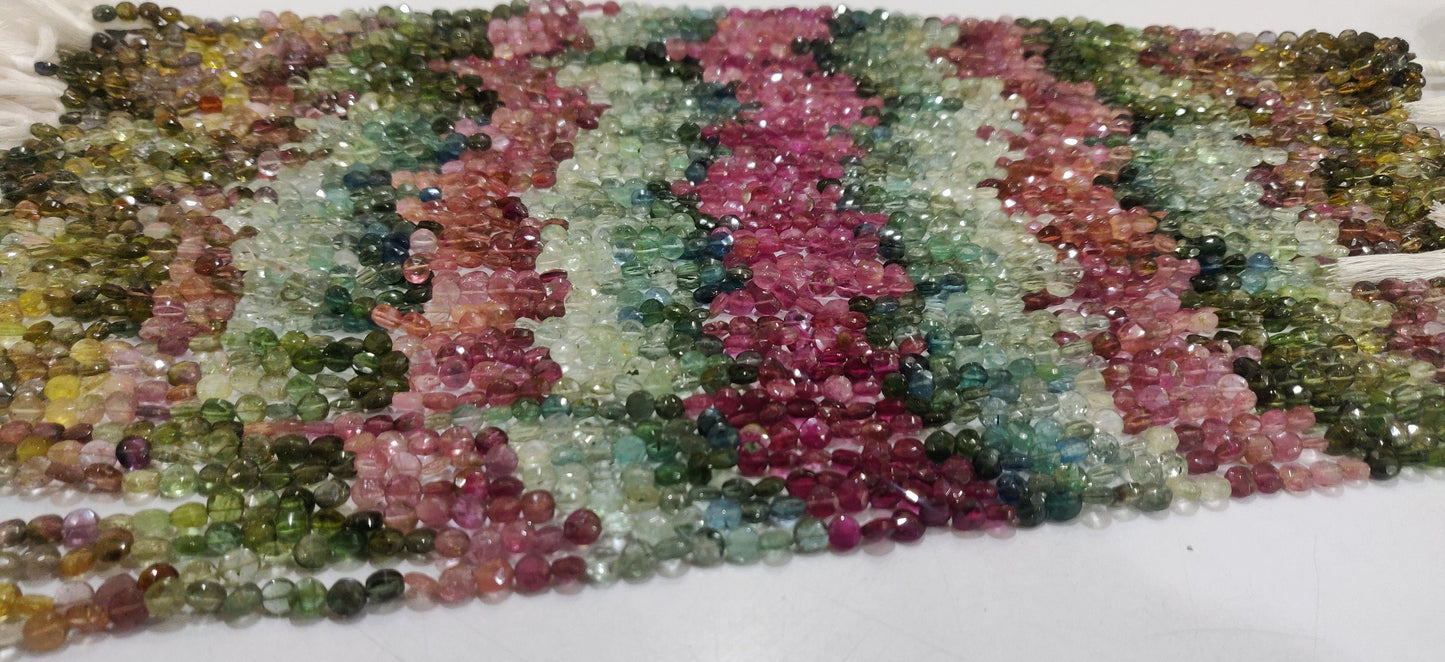Natural Multi Tourmaline Coin Shape Faceted 5mm Beads Sold per Strand of 13 Inches Long Watermelon Tourmaline Beads Wholesale Price