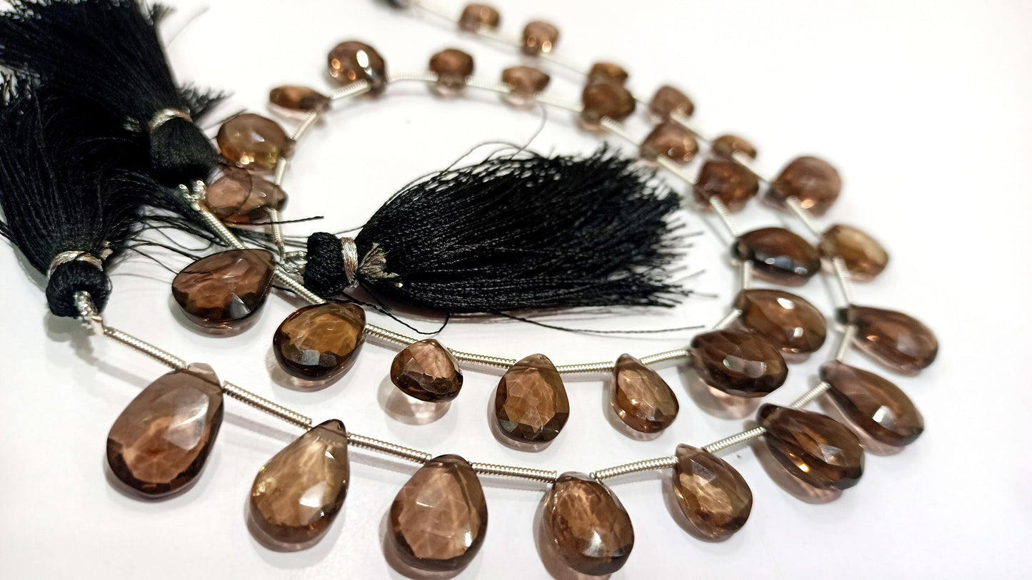 Natural Smoky Quartz Pear shape Briolette Faceted Beads 9x12 to 10x14 mm Beads Strand 8 inches Long Jewelry making top gemstone beads