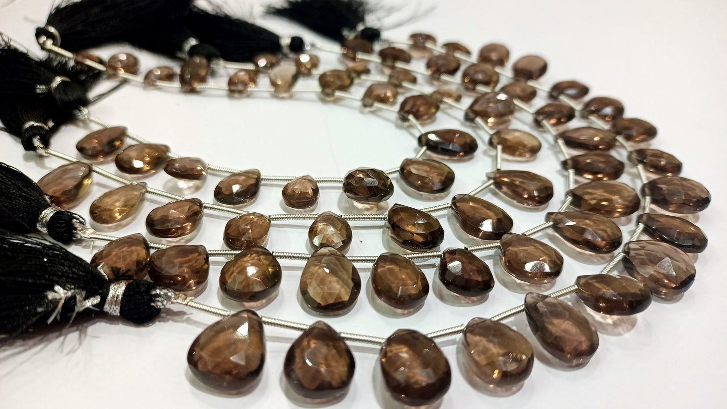 Natural Smoky Quartz Pear shape Briolette Faceted Beads 9x12 to 10x14 mm Beads Strand 8 inches Long Jewelry making top gemstone beads