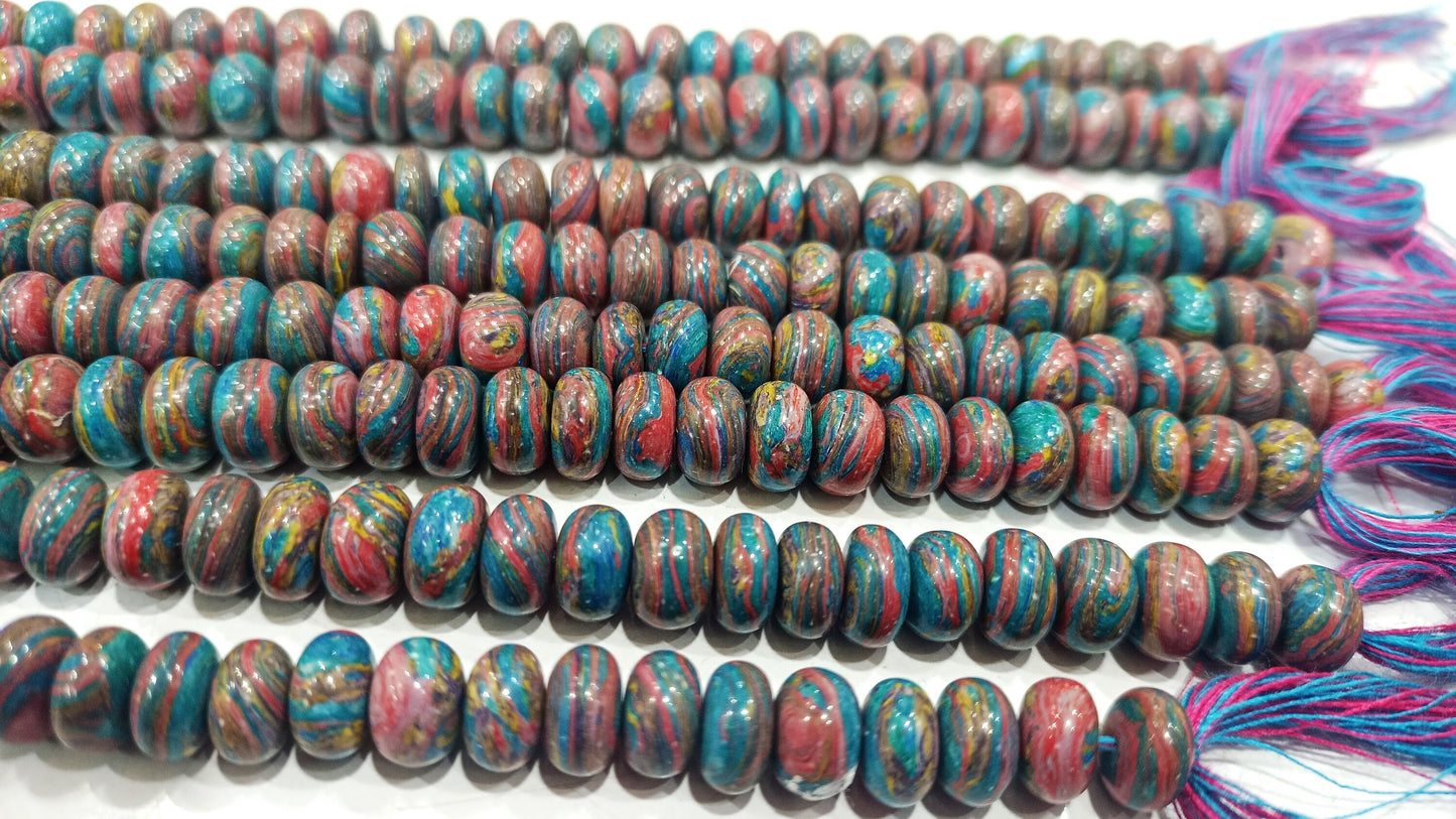 Natural Fordite Plain Smooth Rondelle 8mm Beads Strand 8 Inches Long Beads Jewelry Making Gemstone Beads, Wholesale rate