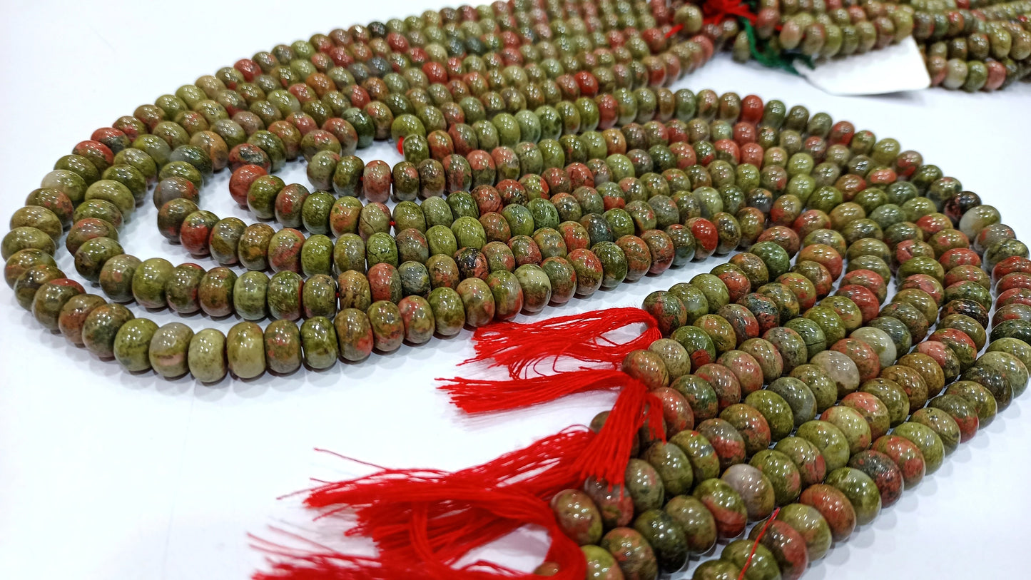 Natural Unakite Rondelle Plain Smooth 8mm Gemstone Beads Sold Per Strand 8 Inches Long Jewelry Making Beads