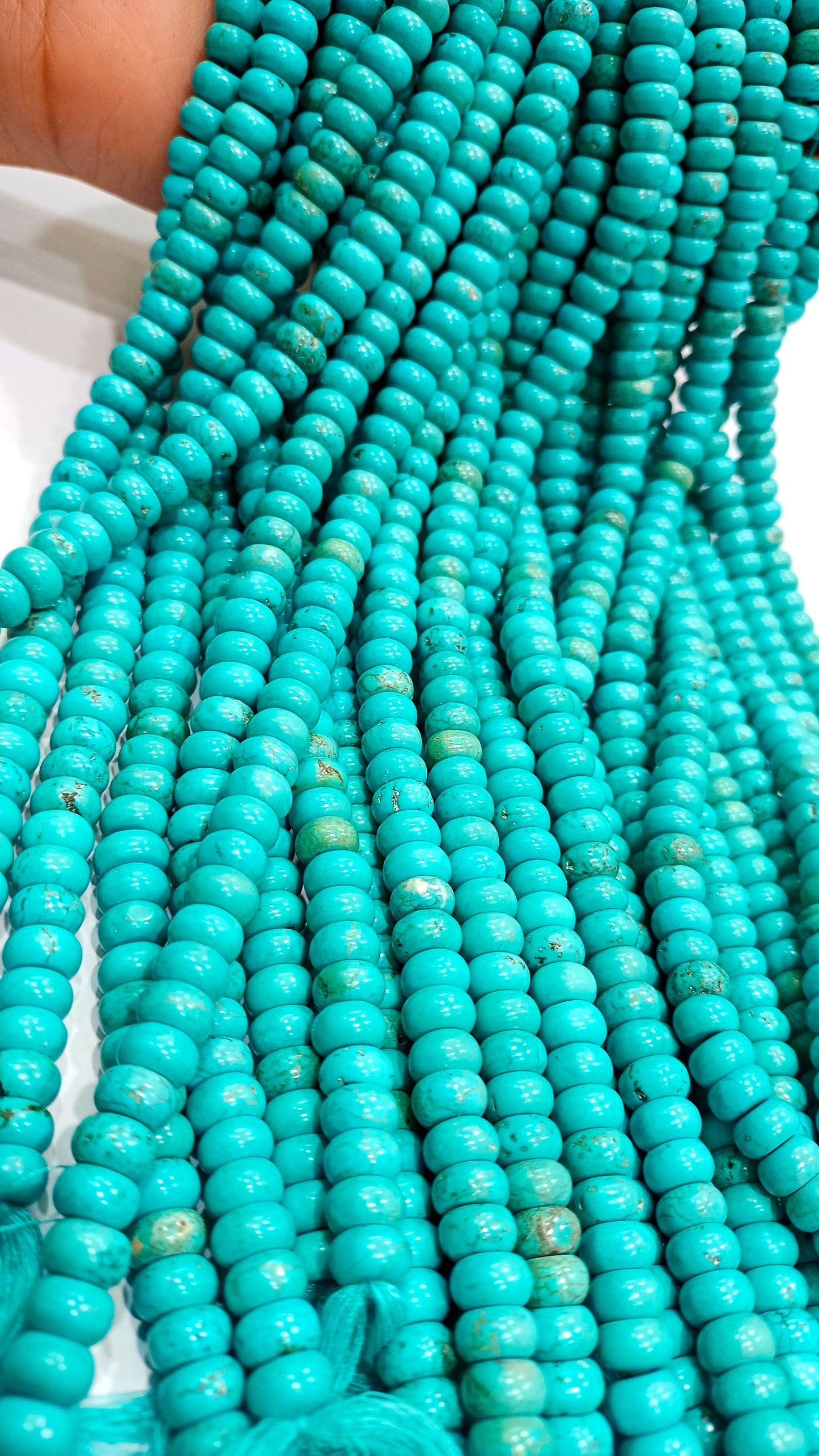 Blue Turquoise Rondelle Plain Smooth 8mm Gemstone Beads Sold Per Strand 8 Inches Long Jewelry Making Beads
