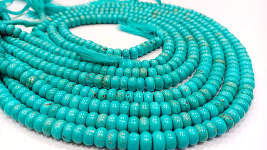 Blue Turquoise Rondelle Plain Smooth 8mm Gemstone Beads Sold Per Strand 8 Inches Long Jewelry Making Beads