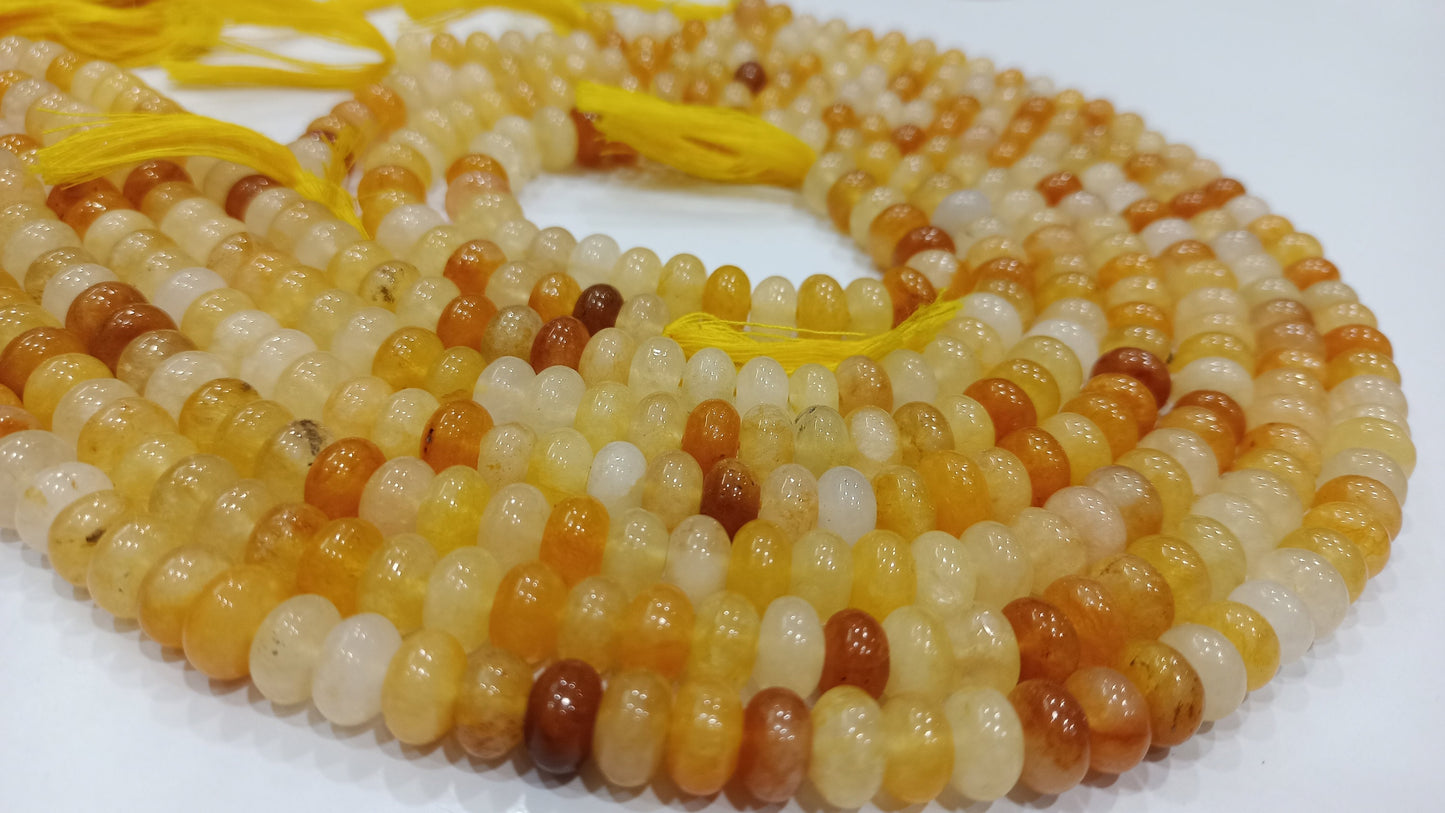 Natural Yellow Quartz Rondelle Plain Smooth 8mm Gemstone Beads Sold Per Strand 8 Inches Long Jewelry Making Beads