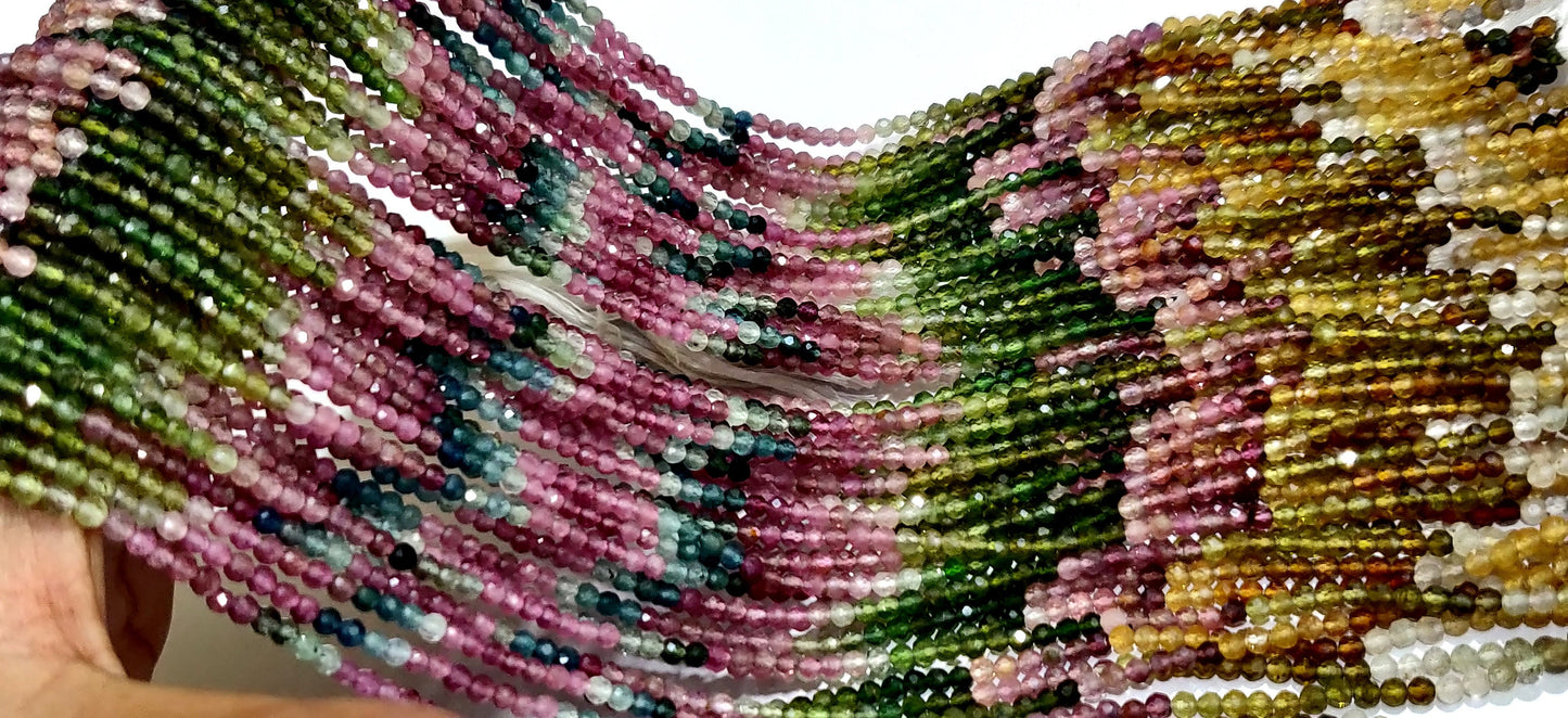 Natural Multi Tourmaline Round Faceted 2mm & 3mm Beads Sold Per Strand 13 Inches Long Best Quality Beads