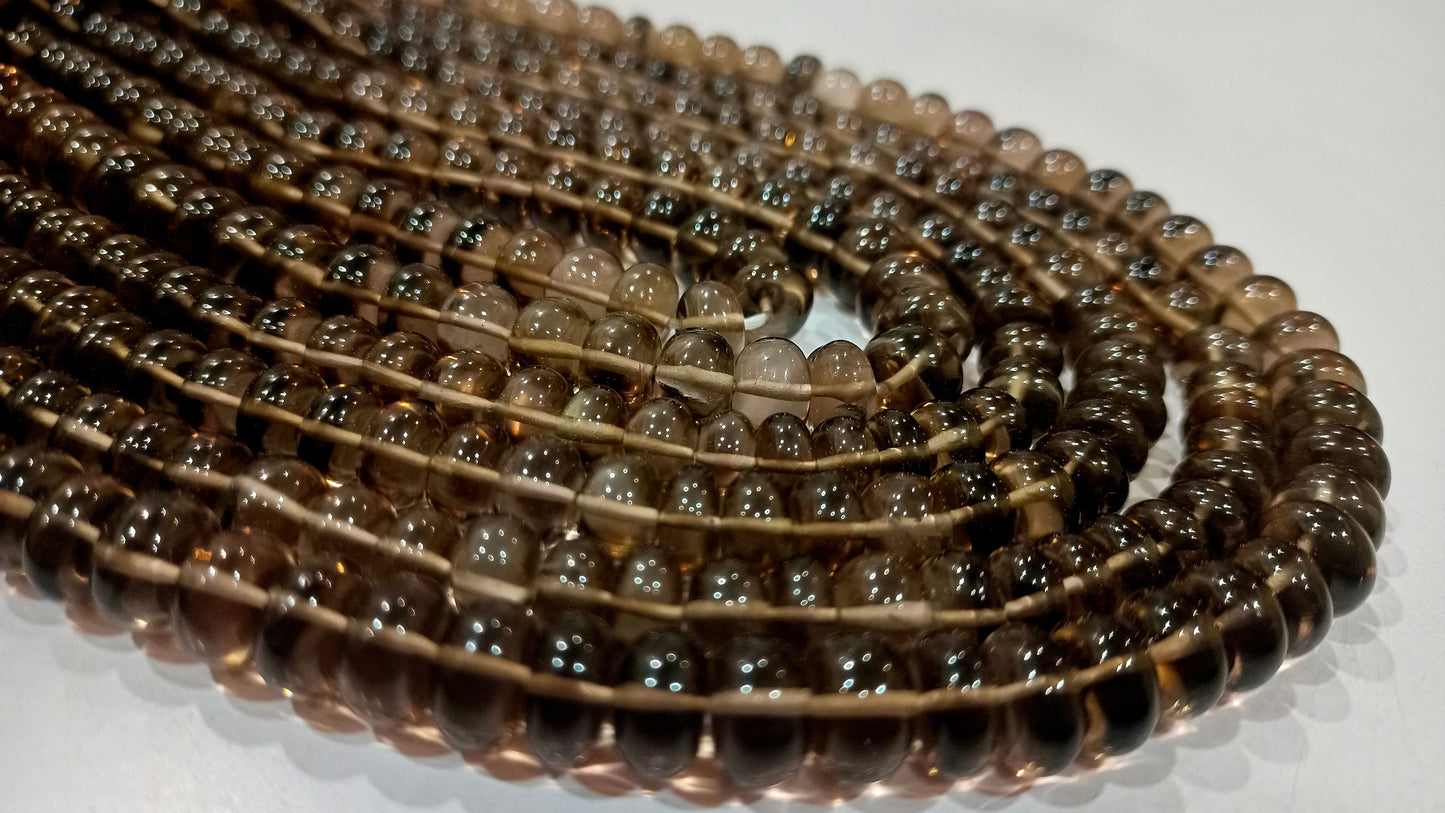 Natural Smoky Quartz Rondelle Plain Smooth 8mm Gemstone Beads Sold Per Strand 8 Inches Long Great Quality Jewelry Making Beads