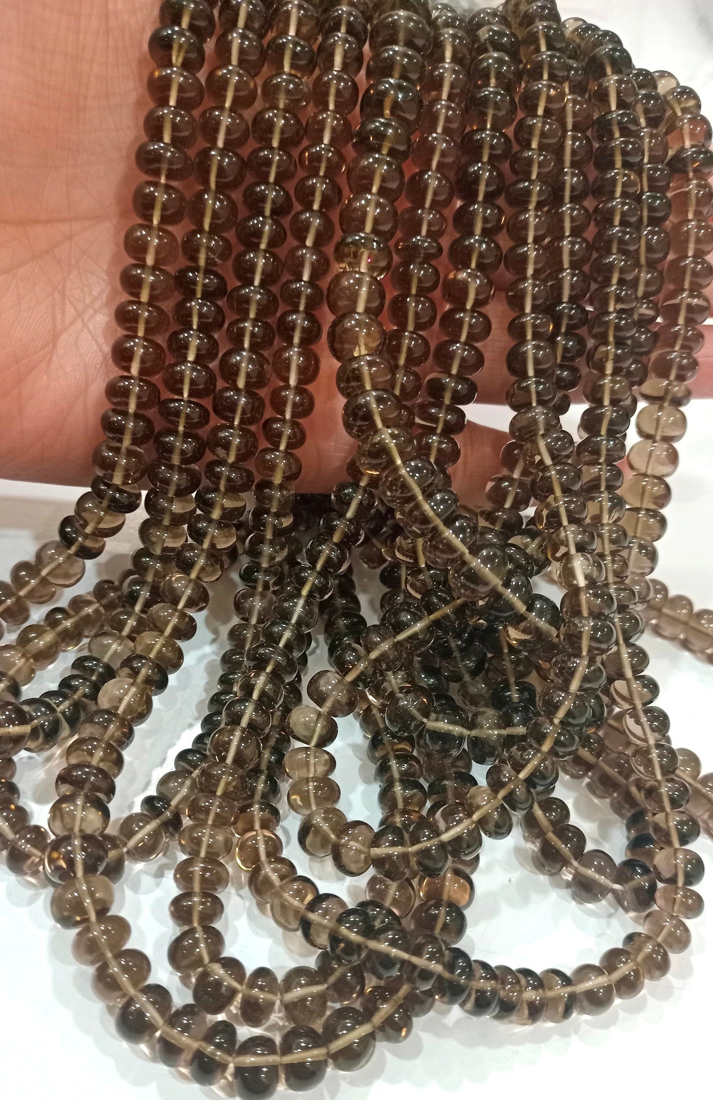 Natural Smoky Quartz Rondelle Plain Smooth 8mm Gemstone Beads Sold Per Strand 8 Inches Long Great Quality Jewelry Making Beads