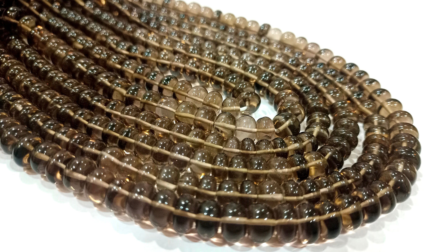 Natural Smoky Quartz Rondelle Plain Smooth 8mm Gemstone Beads Sold Per Strand 8 Inches Long Great Quality Jewelry Making Beads
