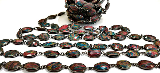 Fordite Quartz Free Shape  Briolette 10 to 15mm Bezel Connector Gemstone Chain Sold Per Foot Great Quality Chain