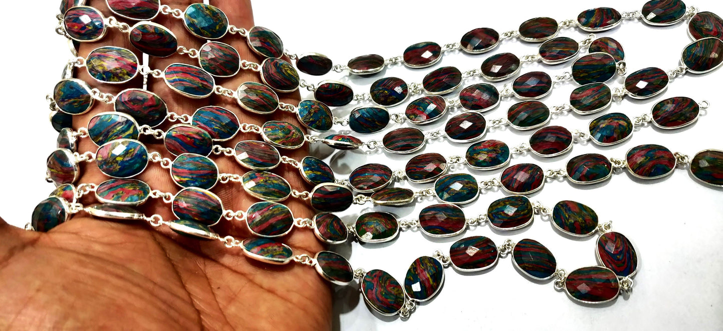 Fordite Quartz Free Shape  Briolette 10 to 15mm Bezel Connector Gemstone Chain Sold Per Foot Great Quality Chain