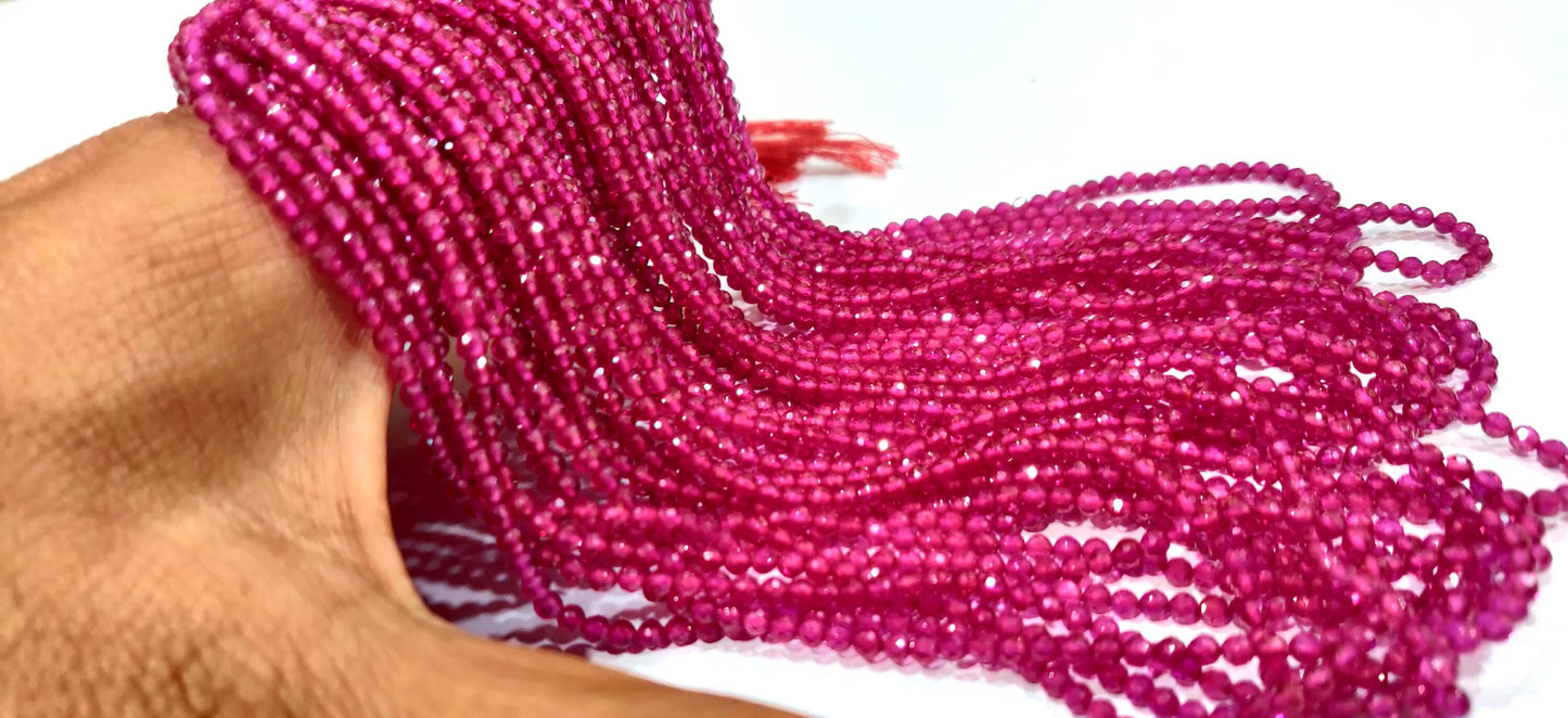 Fine Quality Fancy Ruby 3mm Round Micro Faceted Beads Sold per Strand 13 Inches Long