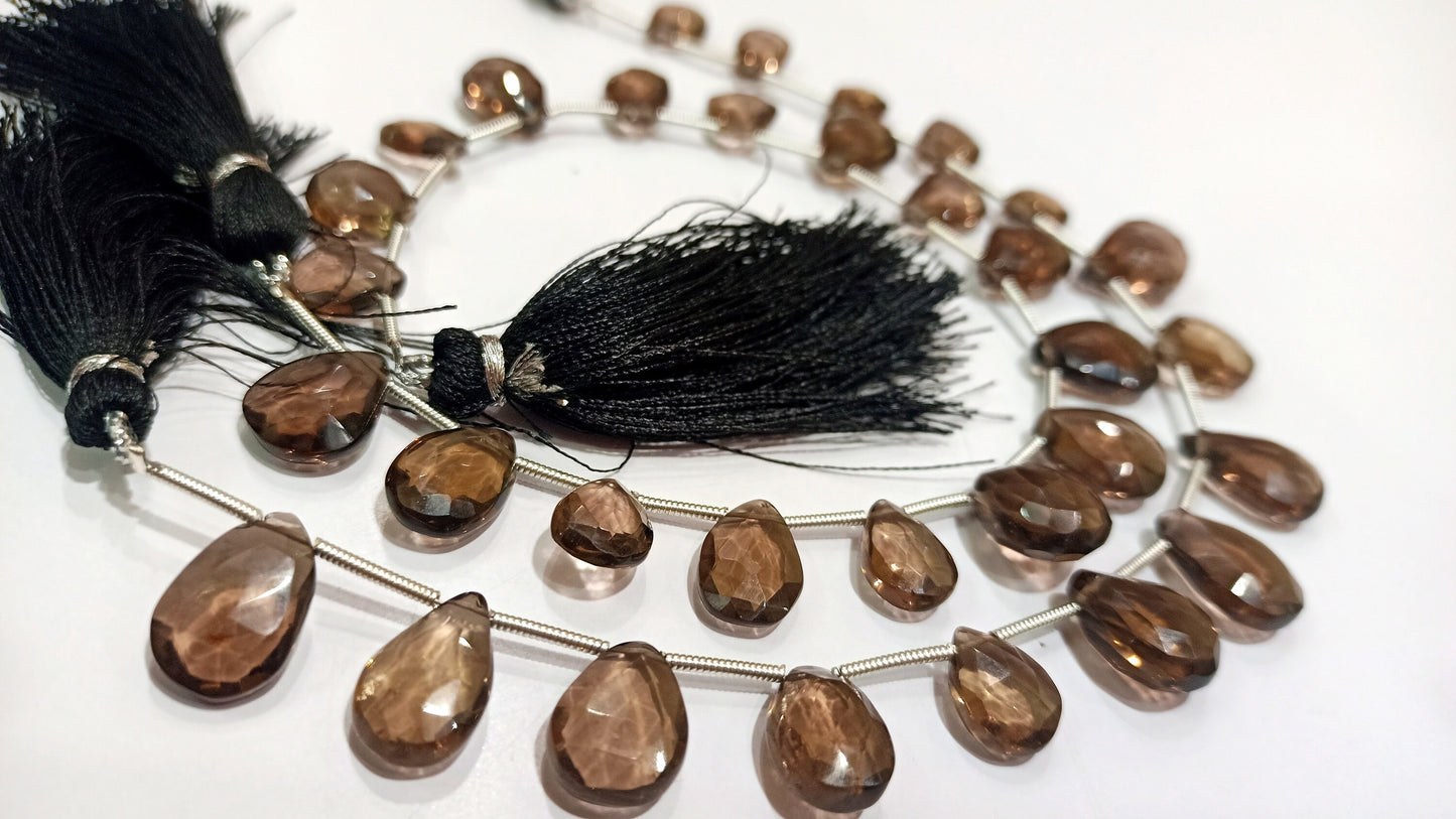 Natural Smoky Quartz Pear shape Briolette Faceted Beads 9x12 to 10x14 mm Beads Strand 8 inches Long Jewelry making top gemstone beads