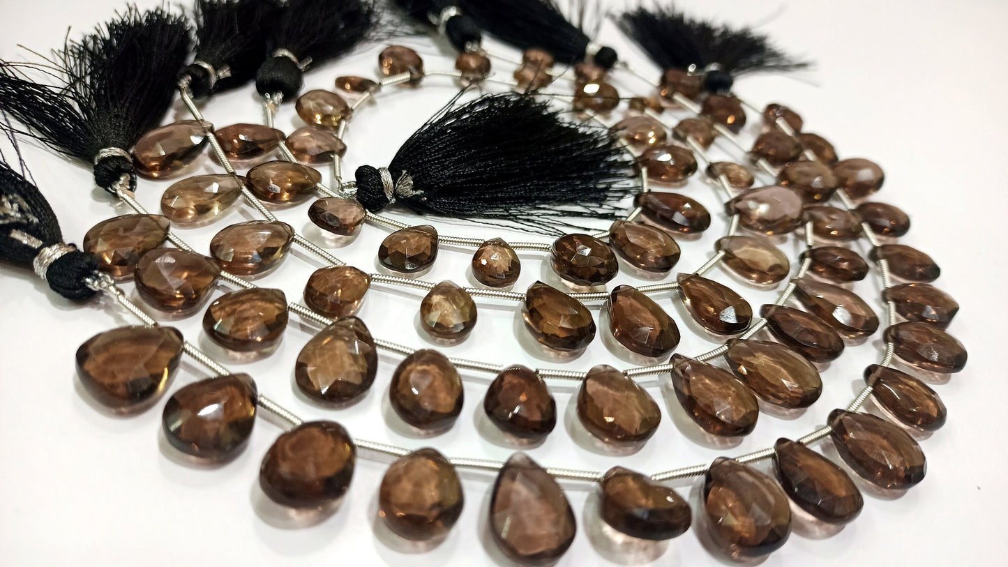 Natural Smoky Quartz Pear shape Briolette Faceted Beads 9x12 to 10x14 mm Beads Strand 8 inches Long Jewelry making top gemstone beads