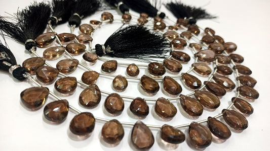 Natural Smoky Quartz Pear shape Briolette Faceted Beads 9x12 to 10x14 mm Beads Strand 8 inches Long Jewelry making top gemstone beads