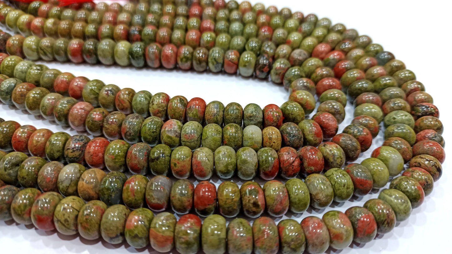 Natural Unakite Rondelle Plain Smooth 8mm Gemstone Beads Sold Per Strand 8 Inches Long Jewelry Making Beads