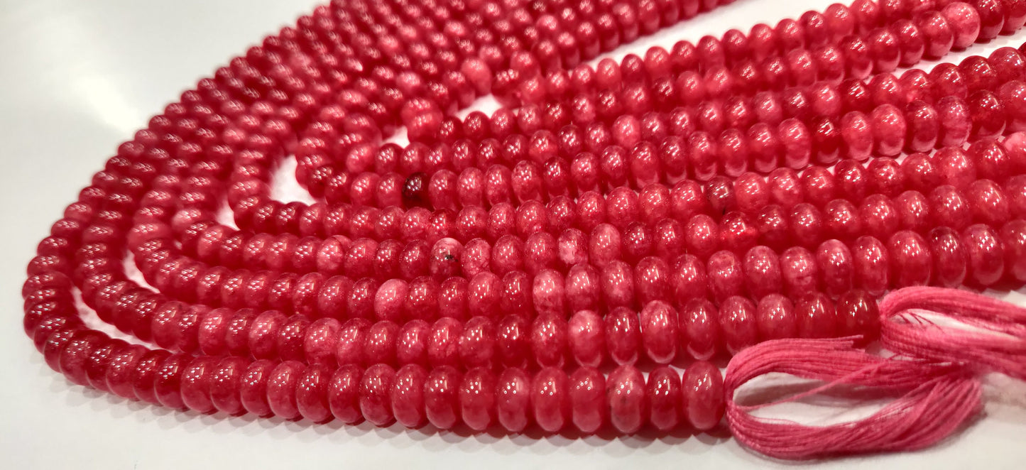 Natural Raspberry  Chalcedony  Rondelle Plain Smooth 8mm Gemstone Beads Sold Per Strand 8 Inches Long Jewelry Making Beads