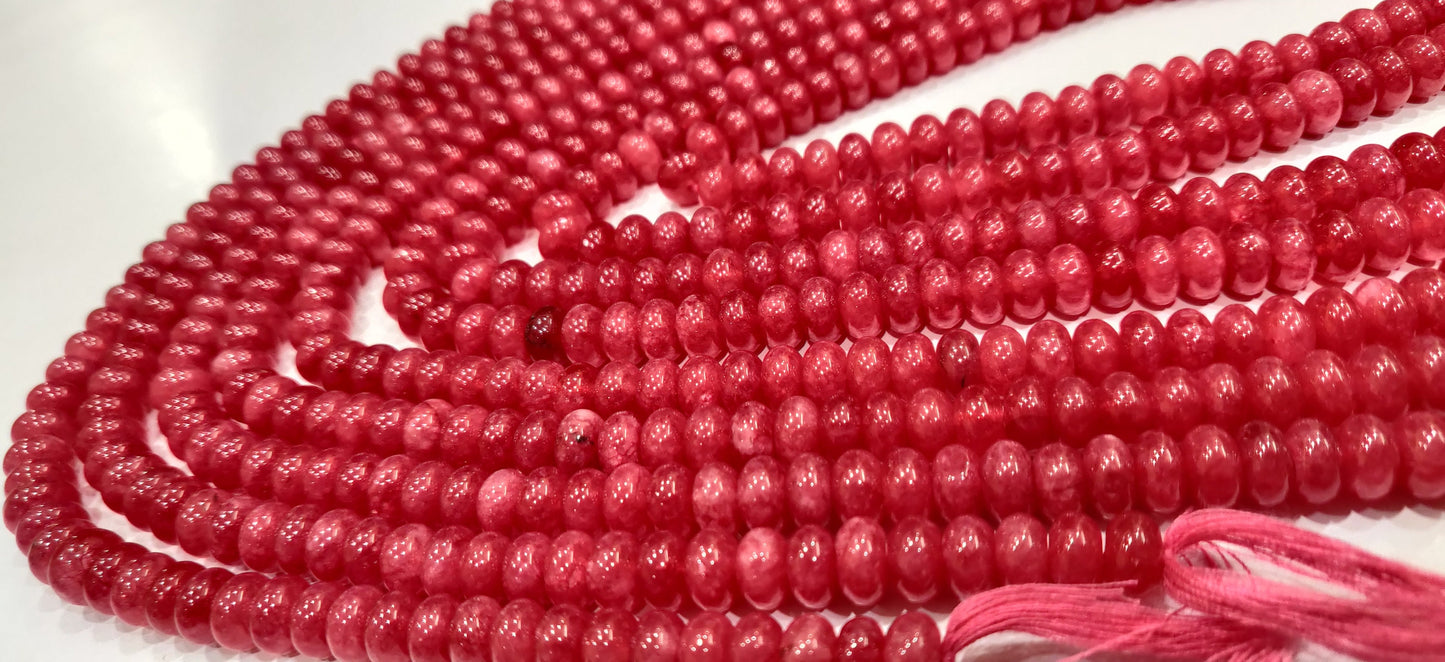 Natural Raspberry  Chalcedony  Rondelle Plain Smooth 8mm Gemstone Beads Sold Per Strand 8 Inches Long Jewelry Making Beads