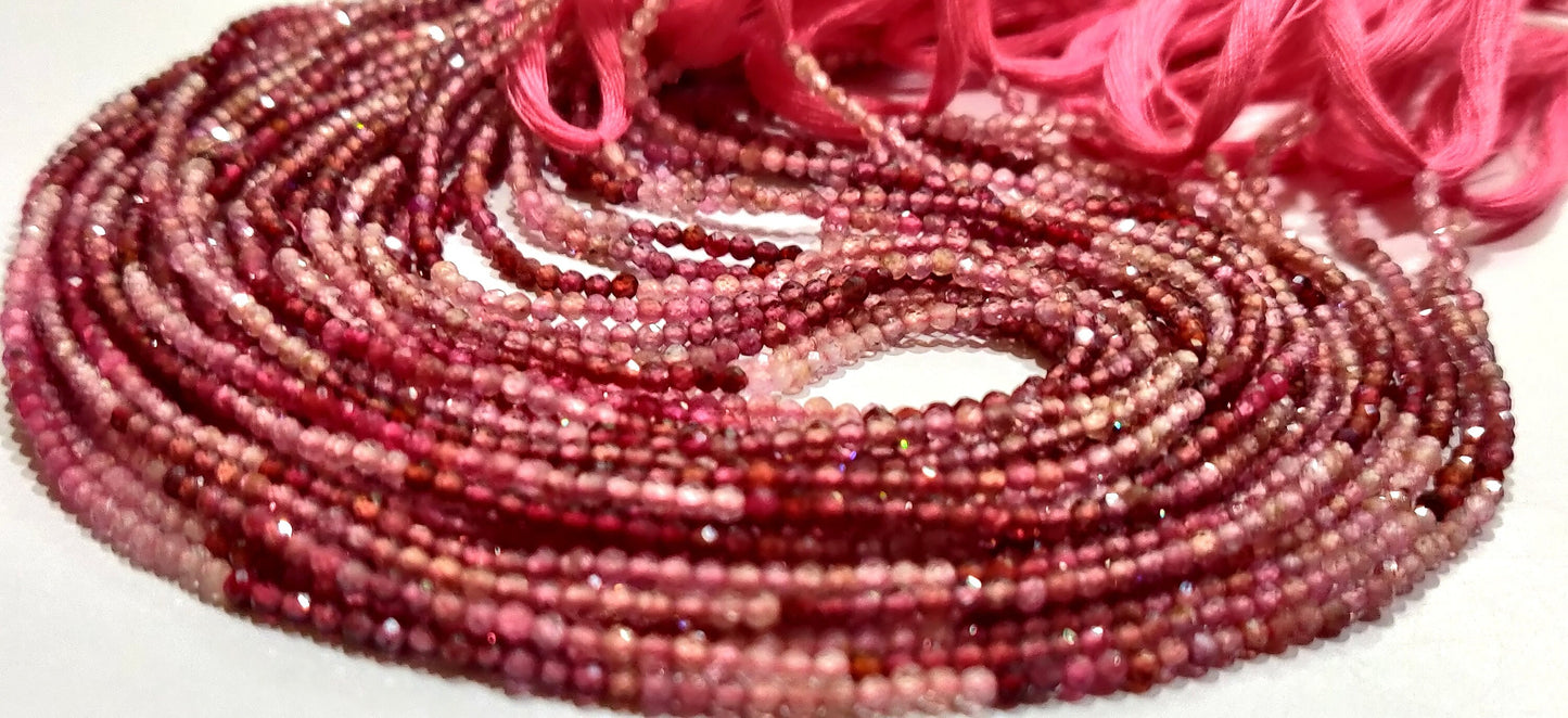 Natural Pink Spinel Shaded Round Faceted 2mm Precious Beads Sold Per Strand 13 Inches Long Great Quality Beads