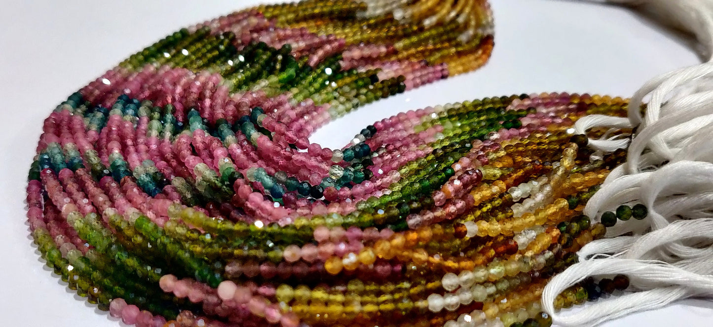 Natural Multi Tourmaline Round Faceted 2mm & 3mm Beads Sold Per Strand 13 Inches Long Best Quality Beads