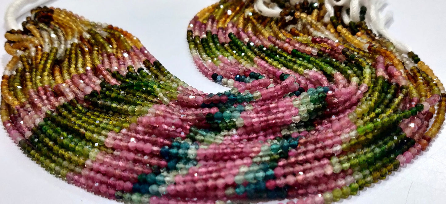 Natural Multi Tourmaline Round Faceted 2mm & 3mm Beads Sold Per Strand 13 Inches Long Best Quality Beads