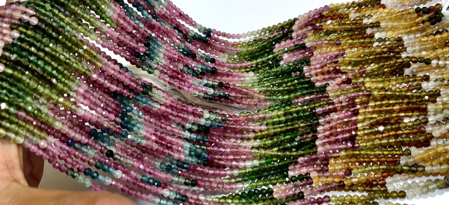 Natural Multi Tourmaline Round Faceted 2mm & 3mm Beads Sold Per Strand 13 Inches Long Best Quality Beads