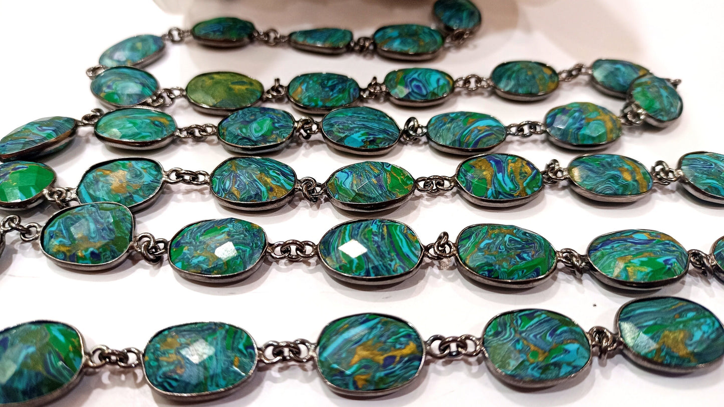 Fordite Quartz Free Shape  Briolette 10 to 15mm Bezel Connector Gemstone Chain Sold Per Foot Great Quality Chain