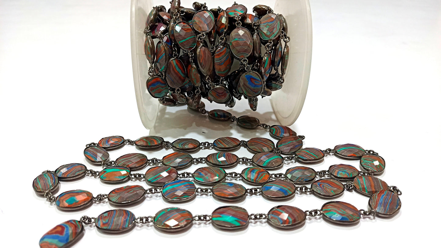 Fordite Quartz Free Shape  Briolette 10x15mm Bezel Connector Gemstone Chain Sold Per Foot Great Quality Chain