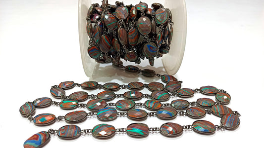 Fordite Quartz Free Shape  Briolette 10x15mm Bezel Connector Gemstone Chain Sold Per Foot Great Quality Chain