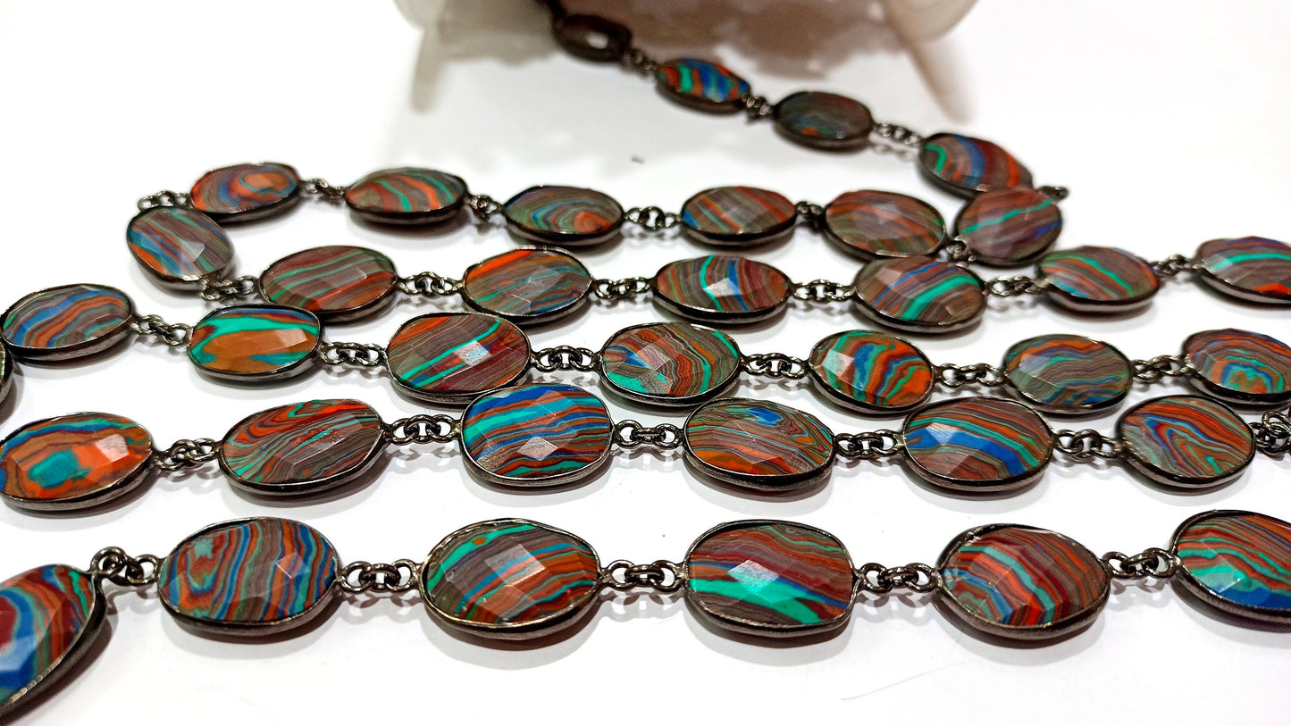 Fordite Quartz Free Shape  Briolette 10x15mm Bezel Connector Gemstone Chain Sold Per Foot Great Quality Chain
