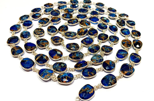 Natural Lapis Lazuli Copper Turquoise 12to15mm Free Shape Bezel Connector Chain Sold Per foot Great Quality Chain