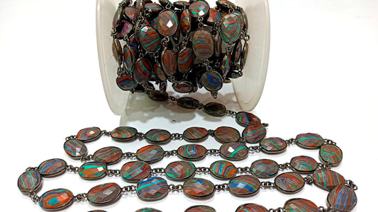 Fordite Quartz Free Shape  Briolette 10 to 15mm Bezel Connector Gemstone Chain Sold Per Foot Great Quality Chain