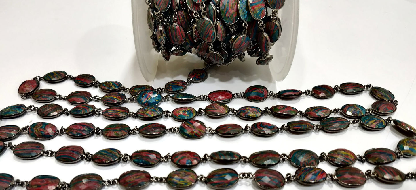 Fordite Quartz Free Shape  Briolette 10 to 15mm Bezel Connector Gemstone Chain Sold Per Foot Great Quality Chain