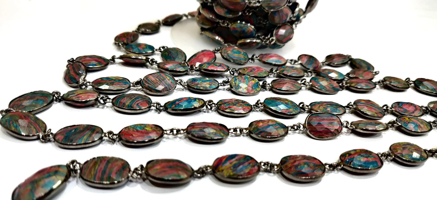 Fordite Quartz Free Shape  Briolette 10 to 15mm Bezel Connector Gemstone Chain Sold Per Foot Great Quality Chain