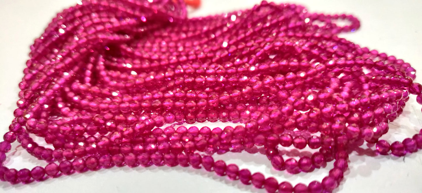 Fine Quality Fancy Ruby 3mm Round Micro Faceted Beads Sold per Strand 13 Inches Long