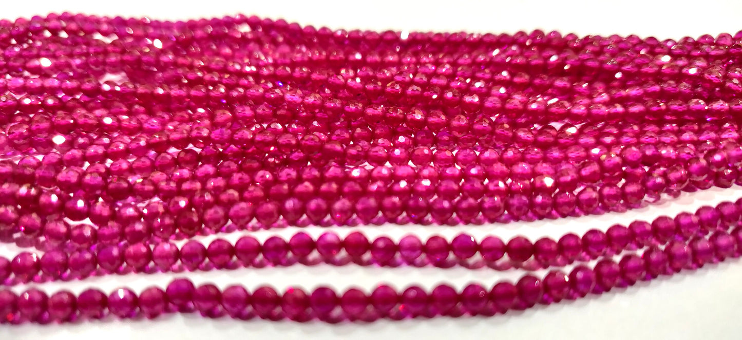 Fine Quality Fancy Ruby 3mm Round Micro Faceted Beads Sold per Strand 13 Inches Long