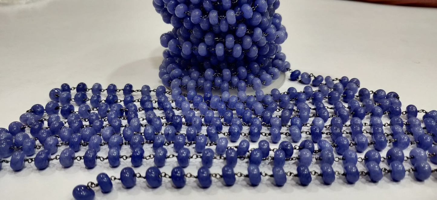 Natural Tanzanite Rondelle plain smooth 8mm Rosary Beaded Chain Sold Per Foot Great Quality Chain