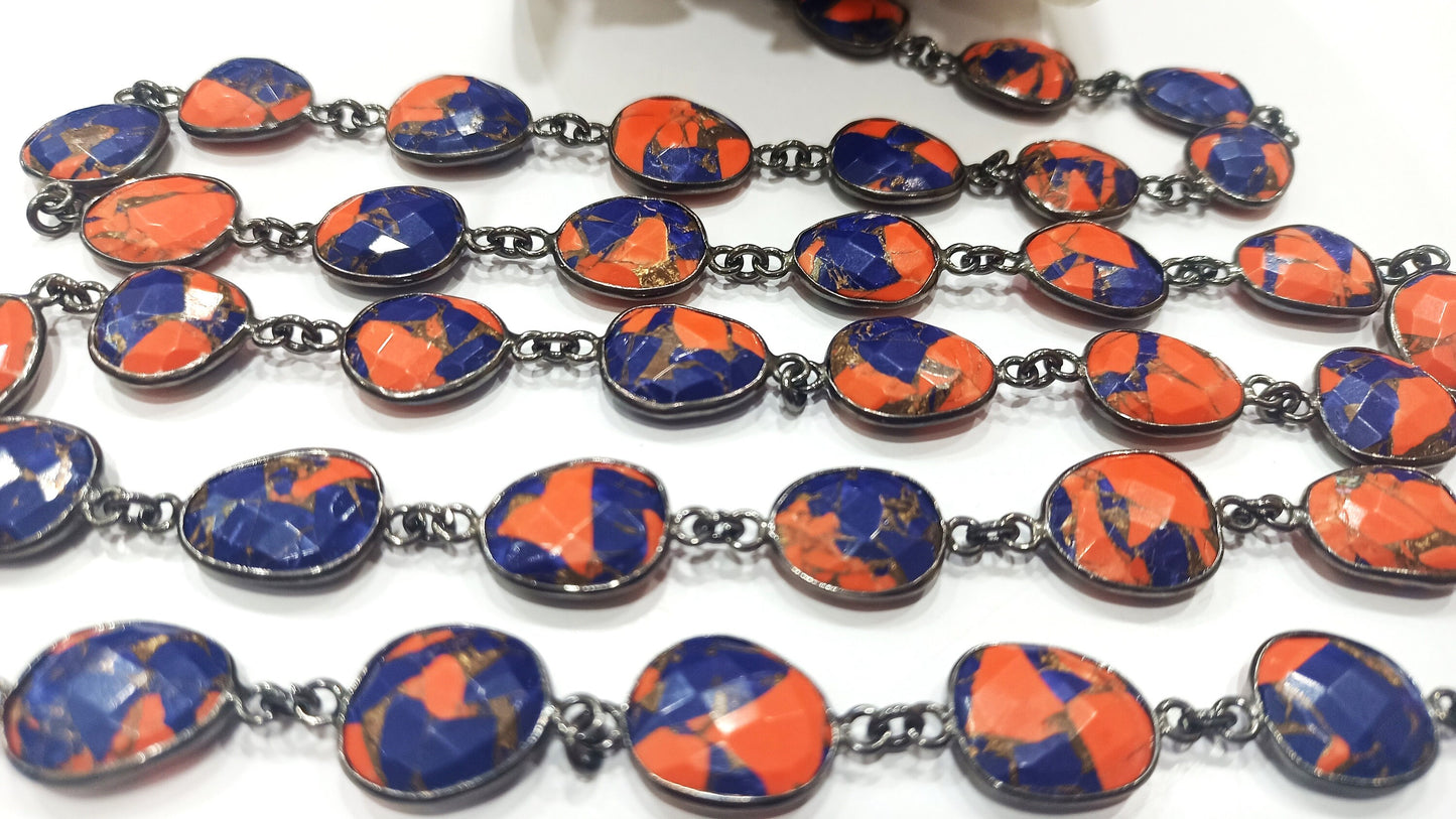 Natural Mohave Carnelian and Blue Copper Turquoise Free Shape  Briolette 10to15mm Bezel Connector Gemstone Chain Sold Per Foot Great Quality