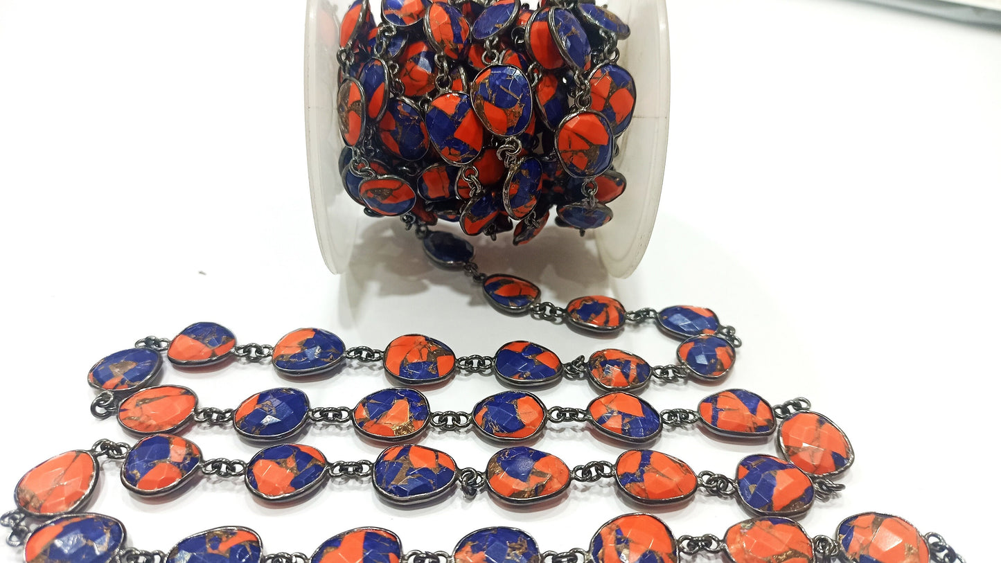Natural Mohave Carnelian and Blue Copper Turquoise Free Shape  Briolette 10to15mm Bezel Connector Gemstone Chain Sold Per Foot Great Quality