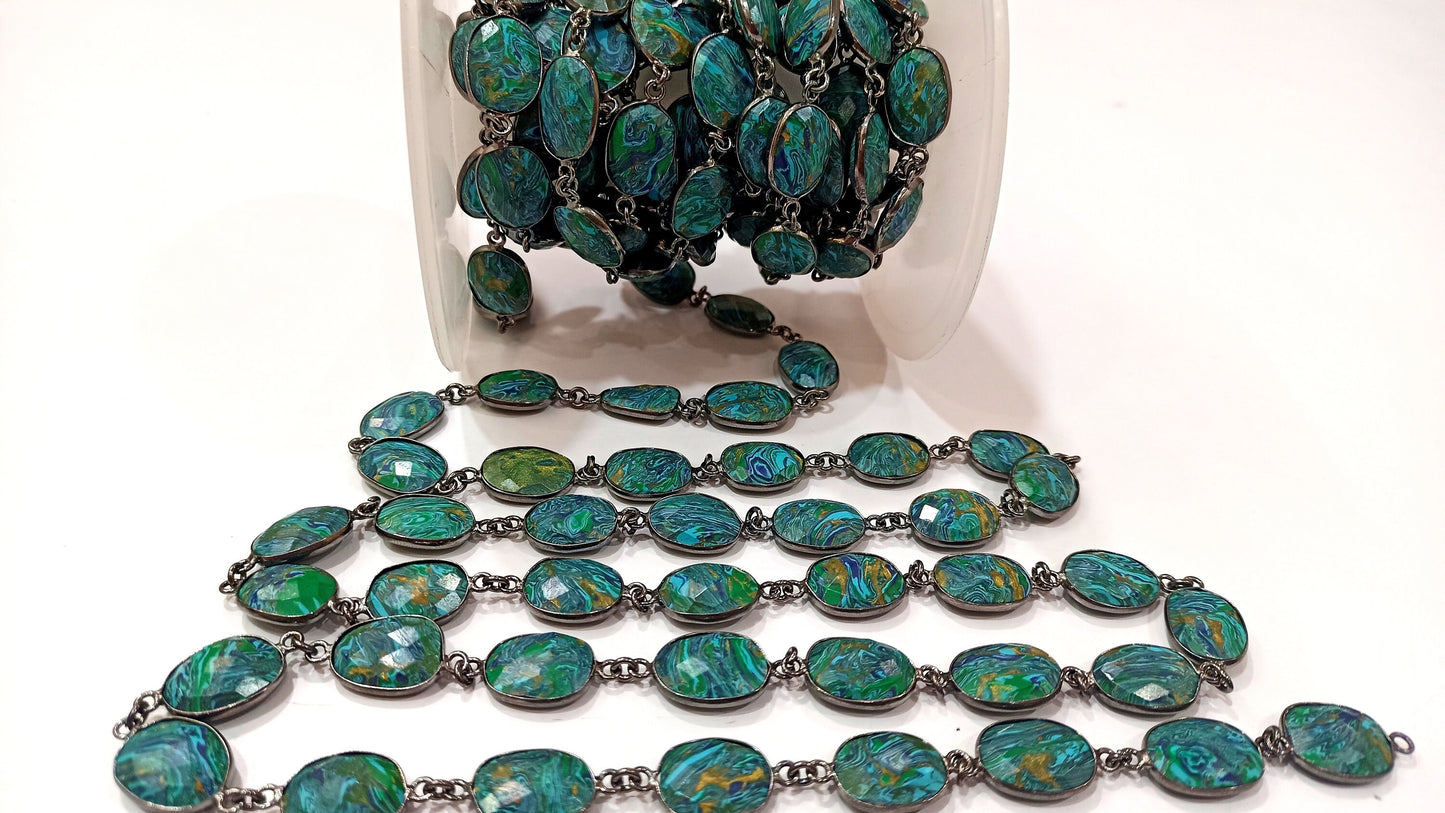 Fordite Quartz Free Shape  Briolette 10 to 15mm Bezel Connector Gemstone Chain Sold Per Foot Great Quality Chain
