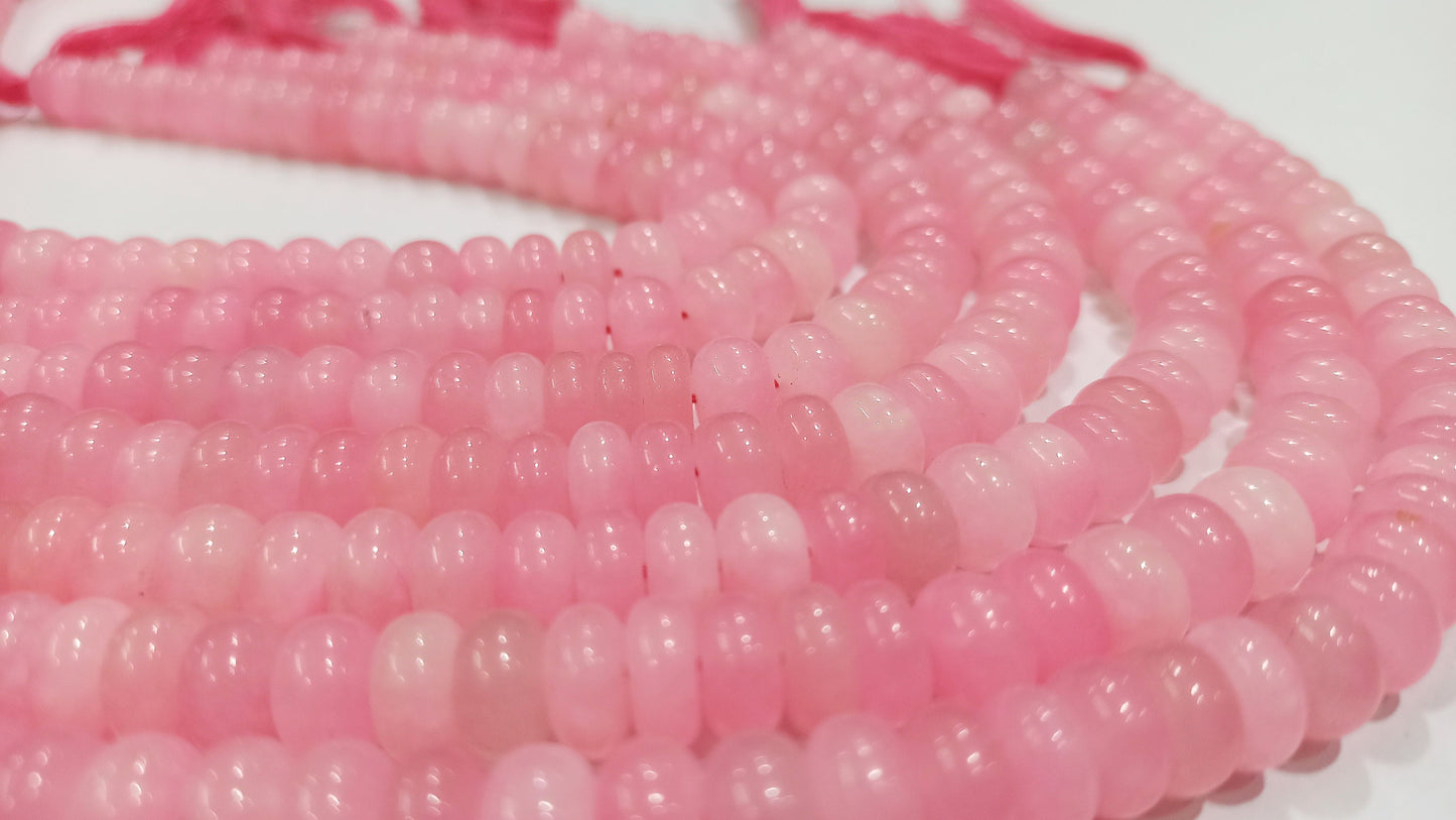 Natural Doll Pink Chalcedony  Rondelle Plain Smooth 8mm Gemstone Beads Sold Per Strand 8 Inches Long Great Quality Beads