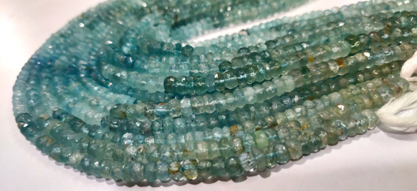 Natural Shaded Aquamarine Rondelle Faceted 4to6mm Gemstone Beads Sold Per Strand 14 inches Long Great Quality Beads