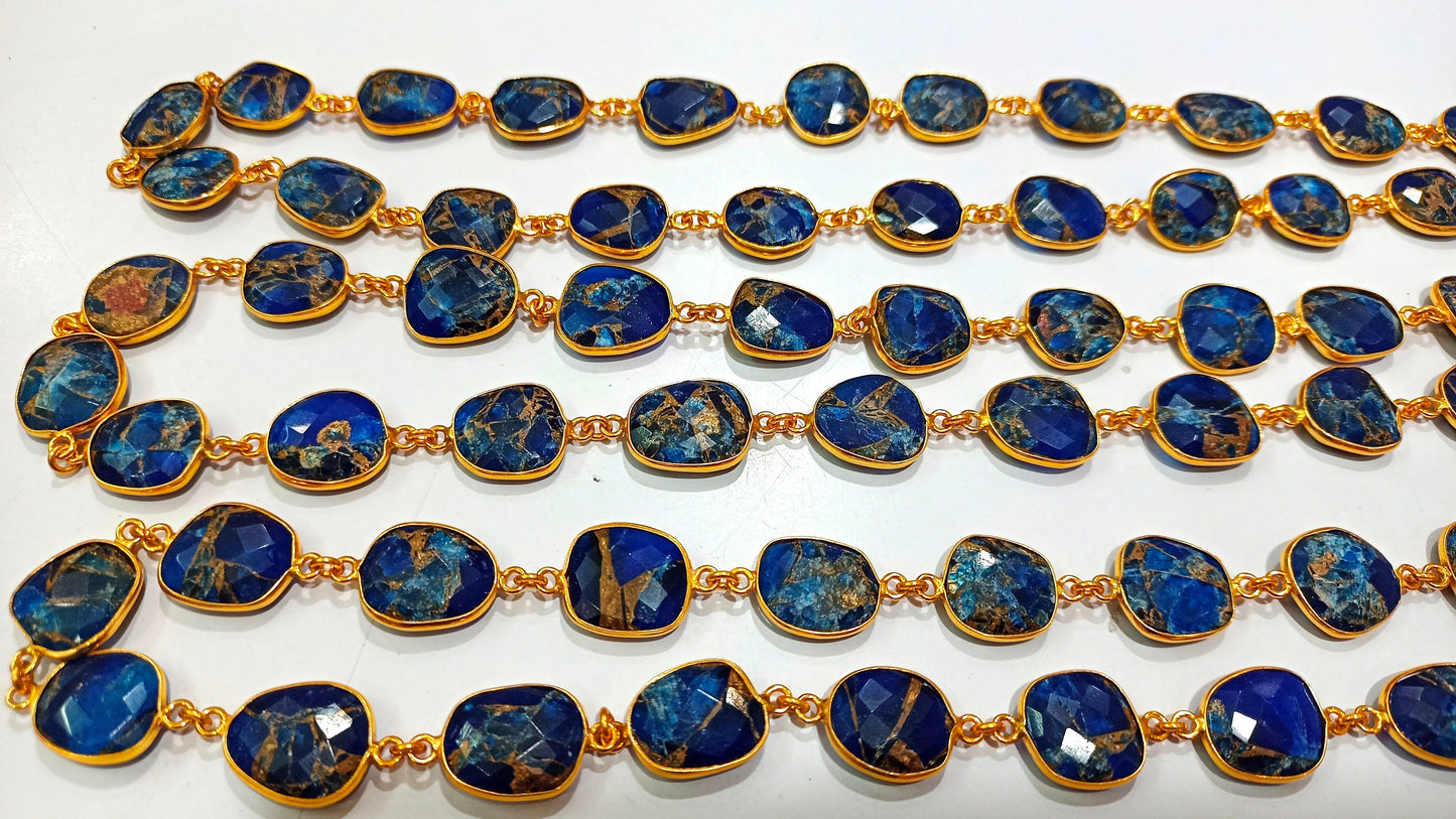 Natural Lapis Lazuli Copper Turquoise 12to15mm Free Shape Bezel Connector Chain Sold Per foot Great Quality Chain