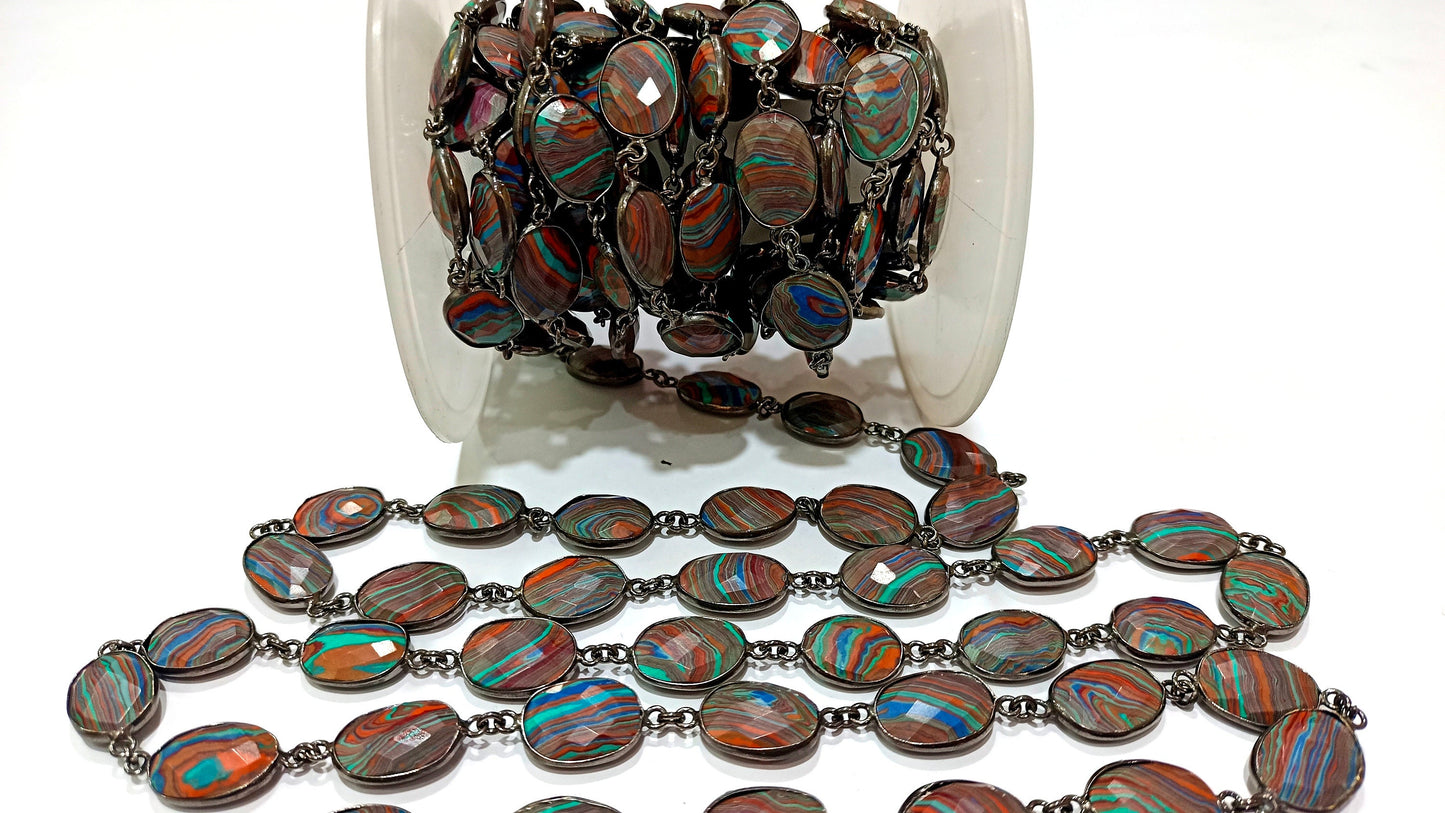 Fordite Quartz Free Shape  Briolette 10 to 15mm Bezel Connector Gemstone Chain Sold Per Foot Great Quality Chain