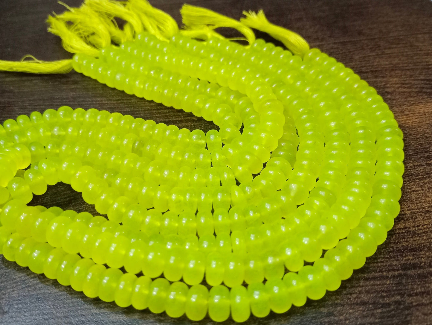 Natural Lime Neon Green Chalcedony Rondelle Plain Smooth 8mm Gemstone Beads Sold per Strand 8 inches Long Great Quality Jewelry Making Beads