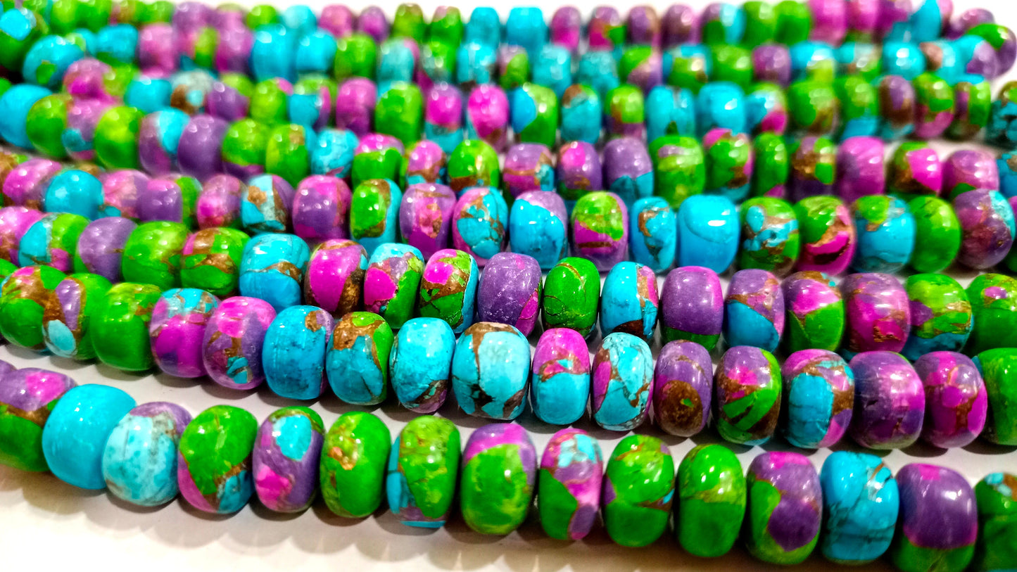 Natural Green Purple Blue Copper Turquoise Rondelle Plain Smooth 8mm Gemstone Beads Sold Per Strand 8 Inches Long