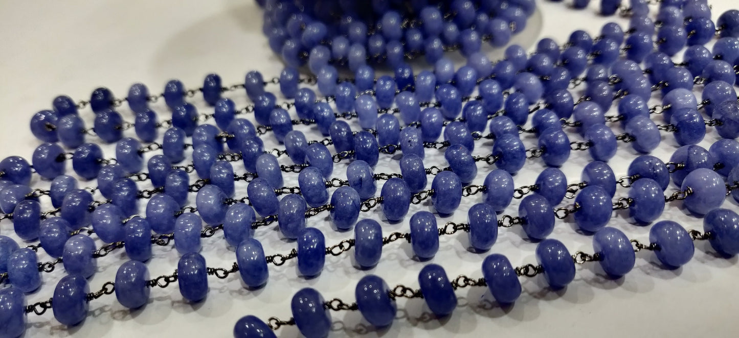 Natural Tanzanite Rondelle plain smooth 8mm Rosary Beaded Chain Sold Per Foot Great Quality Chain
