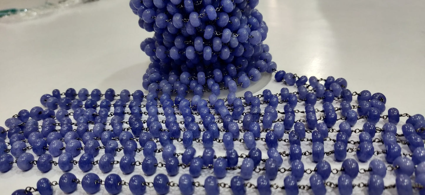 Natural Tanzanite Rondelle plain smooth 8mm Rosary Beaded Chain Sold Per Foot Great Quality Chain
