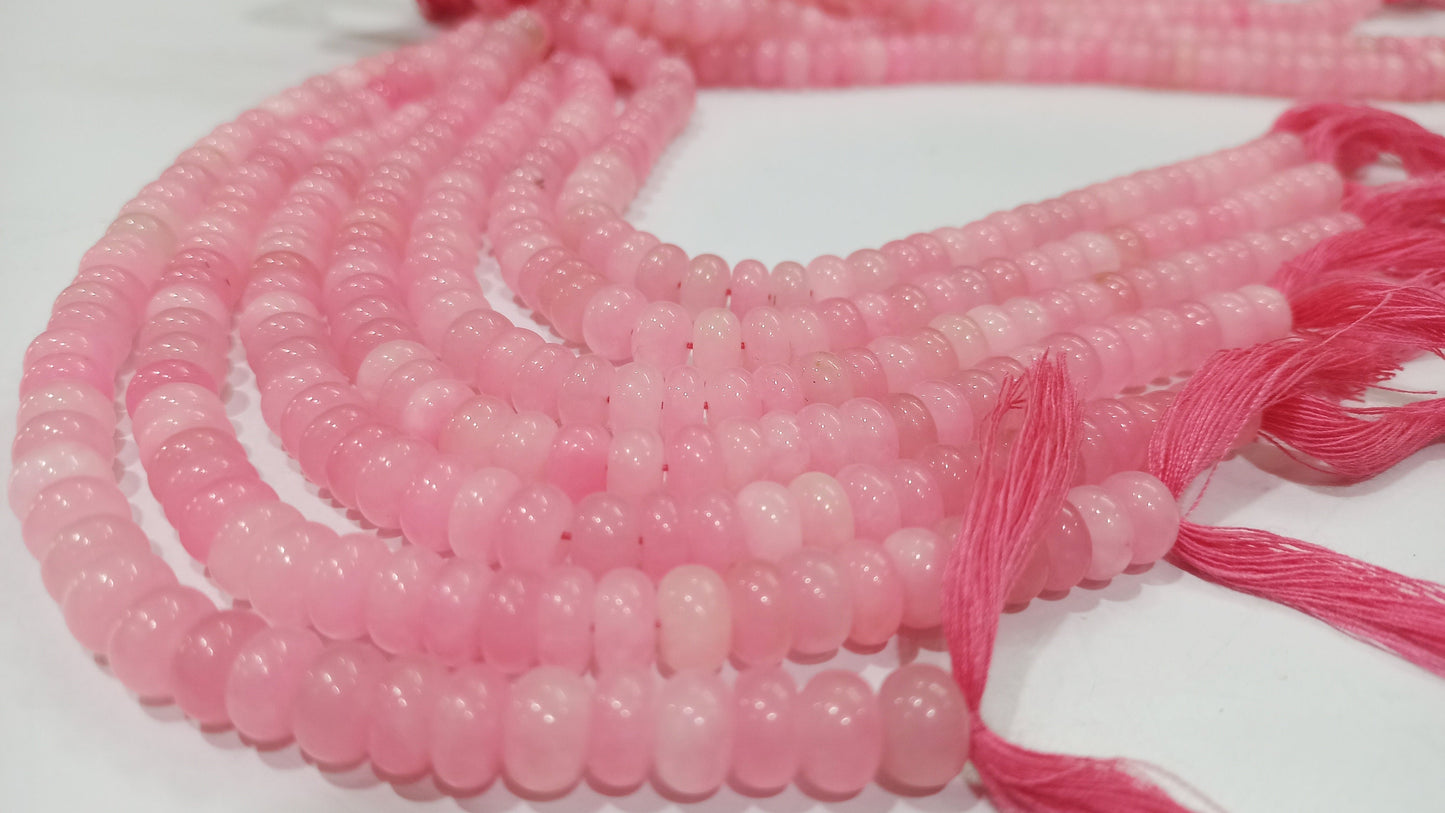 Natural Doll Pink Chalcedony  Rondelle Plain Smooth 8mm Gemstone Beads Sold Per Strand 8 Inches Long Great Quality Beads