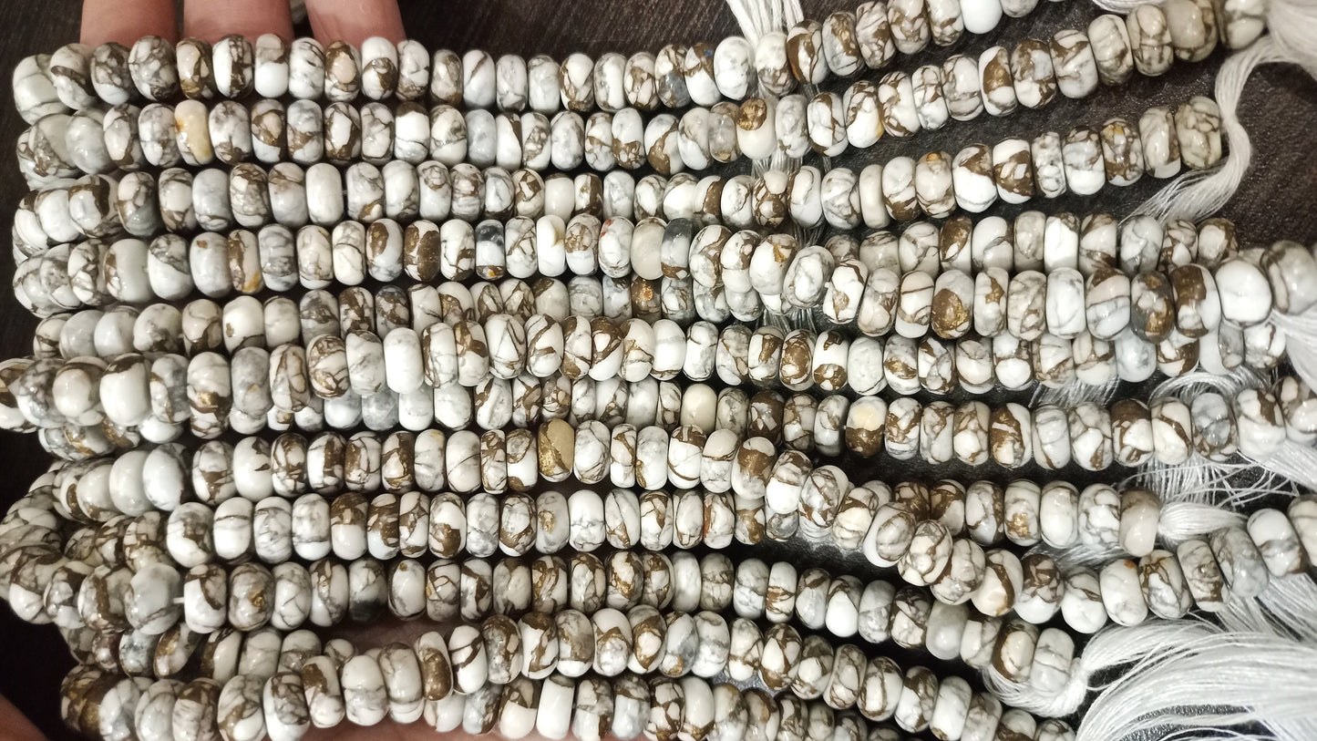 Natural White Howlite Copper Turquoise Rondelle Plain 8mm Beads Sold Per Strand 8 Inches Long Great Quality Mohave Gemstone  Beads